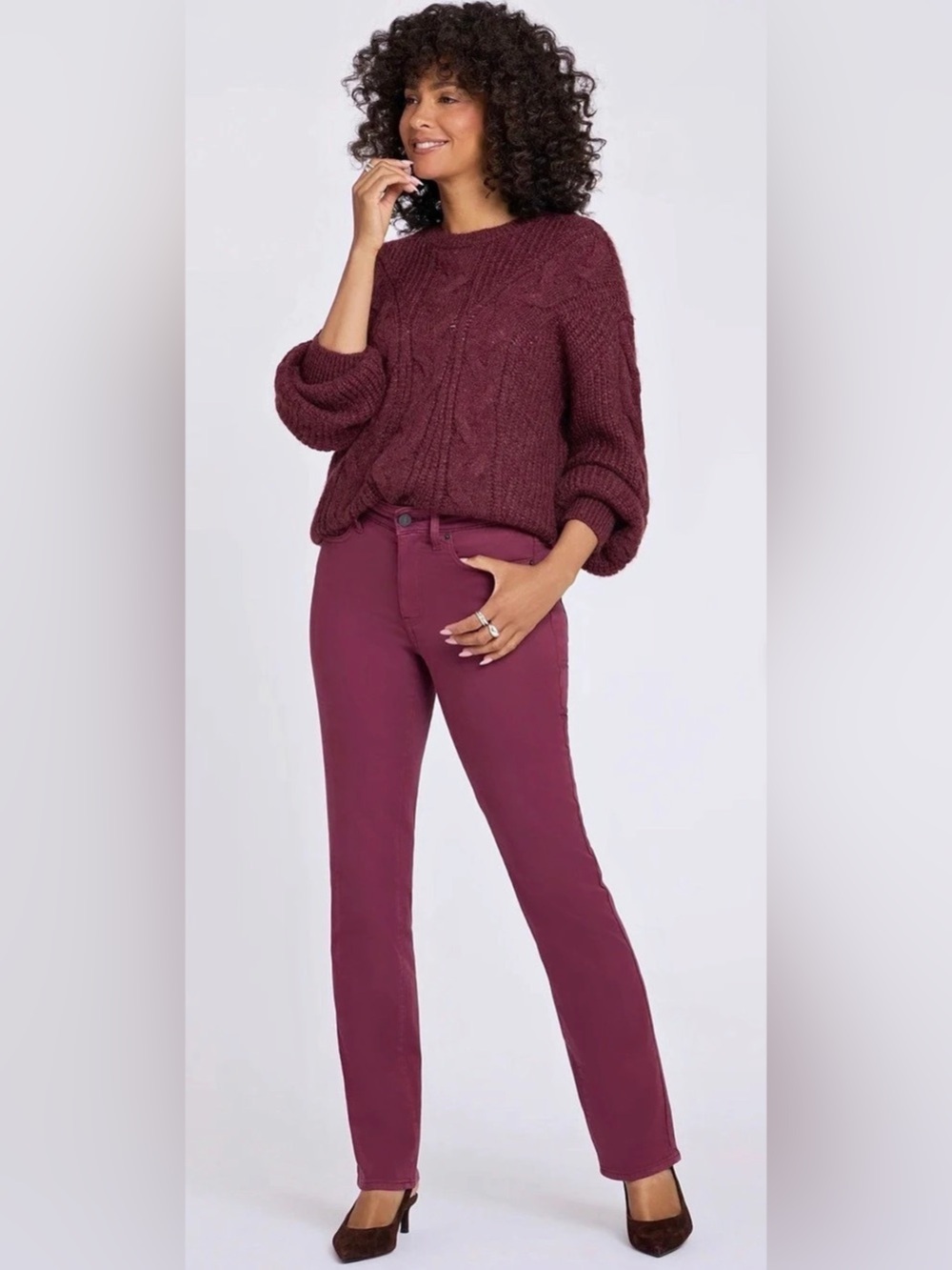 NWT NYDJ Marilyn Straight Jeans Women’s Size 16 Dark Cherry Lift Tuck 31”